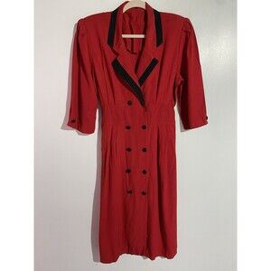 Vtg 80s Blazer Dress‎ Small? Red Double Breasted Retro Office Cocktail Old Money